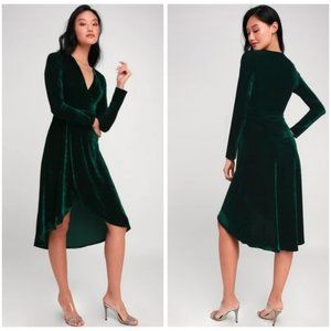 Lulus Silver Screen Emerald Green Velvet Long Sleeve Midi Dress